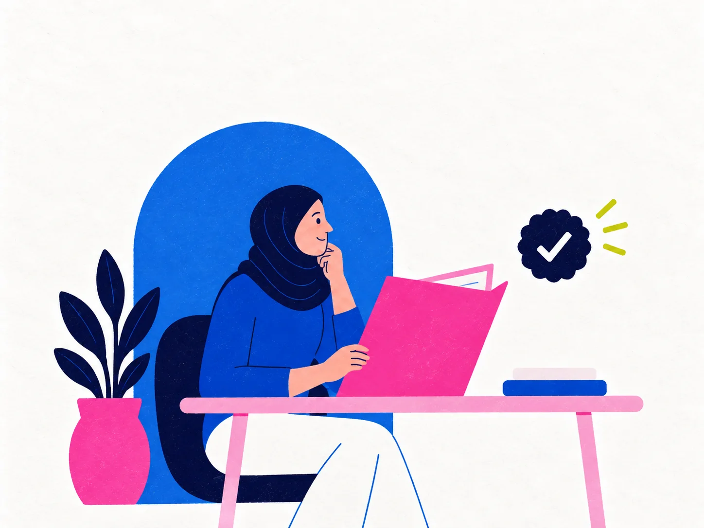 Illustration of the Cradle woman character reviewing a professional file